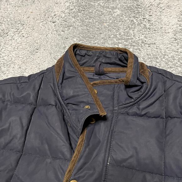 Lands End Puffer Coat Mens Medium Blue Quilted Snap Coat - Picture 2 of 9